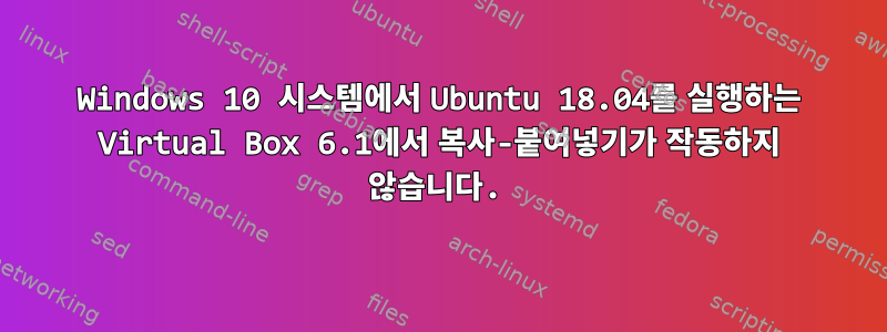 Windows 10 시스템에서 Ubuntu 18.04를 실행하는 Virtual Box 6.1에서 복사-붙여넣기가 작동하지 않습니다.