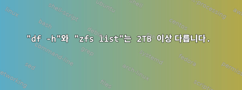 "df -h"와 "zfs list"는 2TB 이상 다릅니다.