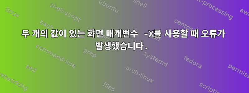 두 개의 값이 있는 화면 매개변수 -X를 사용할 때 오류가 발생했습니다.