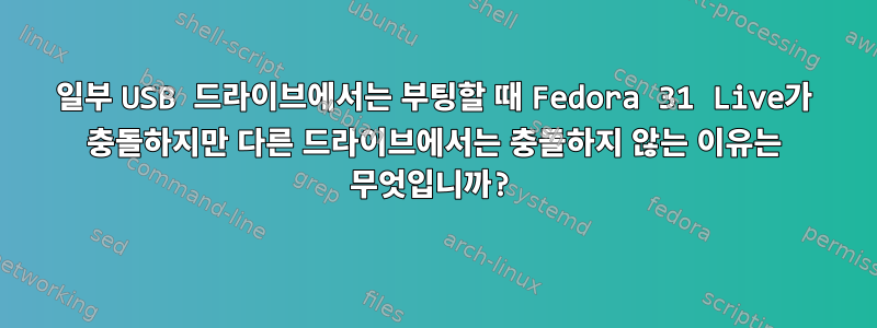 일부 USB 드라이브에서는 부팅할 때 Fedora 31 Live가 충돌하지만 다른 드라이브에서는 충돌하지 않는 이유는 무엇입니까?