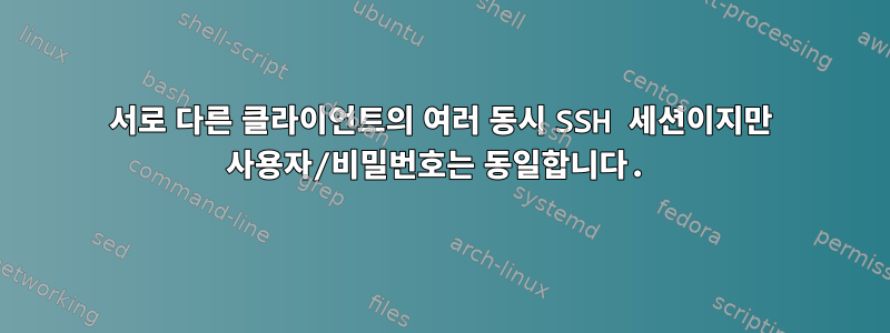 서로 다른 클라이언트의 여러 동시 SSH 세션이지만 사용자/비밀번호는 동일합니다.