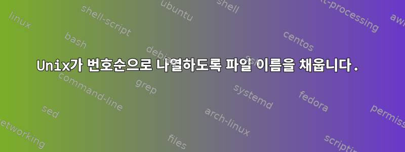 Unix가 번호순으로 나열하도록 파일 이름을 채웁니다.