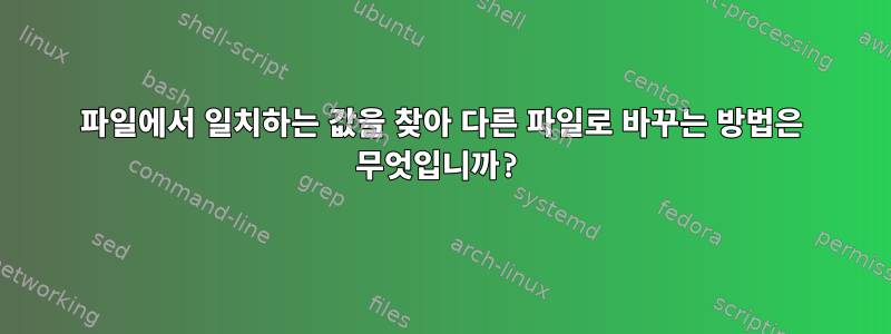 파일에서 일치하는 값을 찾아 다른 파일로 바꾸는 방법은 무엇입니까?