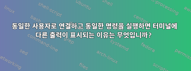 동일한 사용자로 연결하고 동일한 명령을 실행하면 터미널에 다른 출력이 표시되는 이유는 무엇입니까?