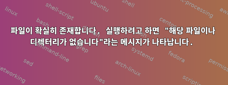 파일이 확실히 존재합니다. 실행하려고 하면 "해당 파일이나 디렉터리가 없습니다"라는 메시지가 나타납니다.