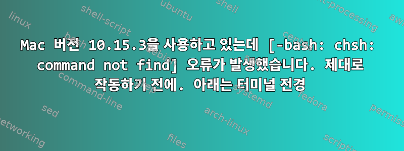 Mac 버전 10.15.3을 사용하고 있는데 [-bash: chsh: command not find] 오류가 발생했습니다. 제대로 작동하기 전에. 아래는 터미널 전경