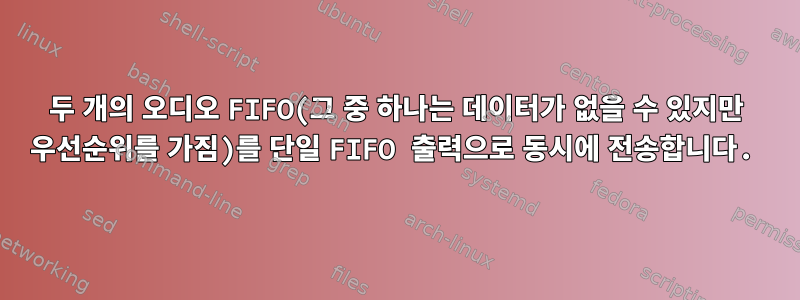 두 개의 오디오 FIFO(그 중 하나는 데이터가 없을 수 있지만 우선순위를 가짐)를 단일 FIFO 출력으로 동시에 전송합니다.