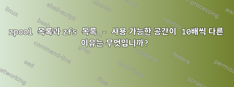 zpool 목록과 zfs 목록 - 사용 가능한 공간이 10배씩 다른 이유는 무엇입니까?