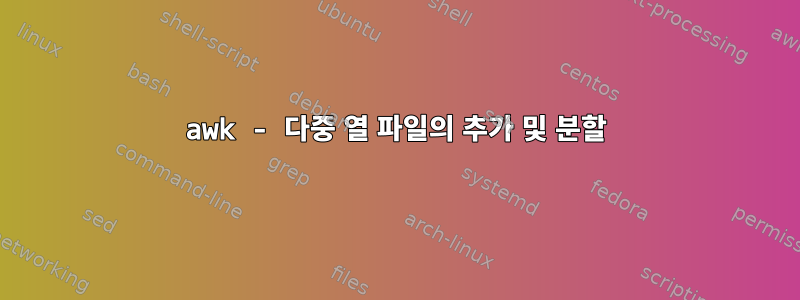 awk - 다중 열 파일의 추가 및 분할