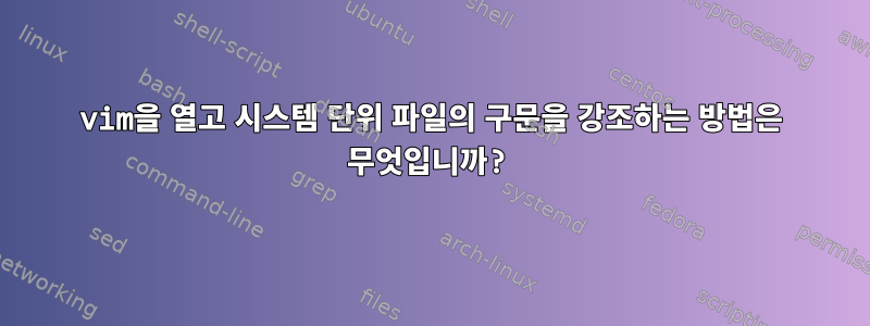 vim을 열고 시스템 단위 파일의 구문을 강조하는 방법은 무엇입니까?