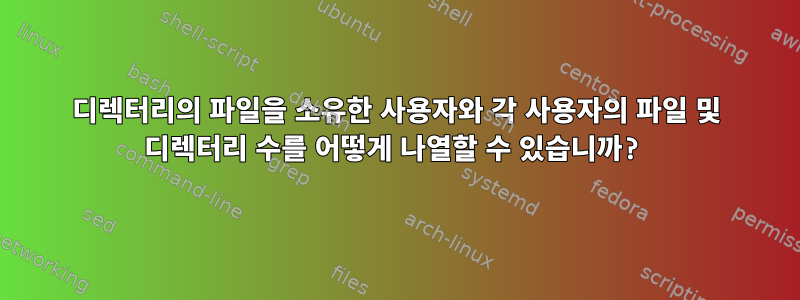 디렉터리의 파일을 소유한 사용자와 각 사용자의 파일 및 디렉터리 수를 어떻게 나열할 수 있습니까?