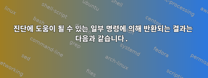 진단에 도움이 될 수 있는 일부 명령에 의해 반환되는 결과는 다음과 같습니다.