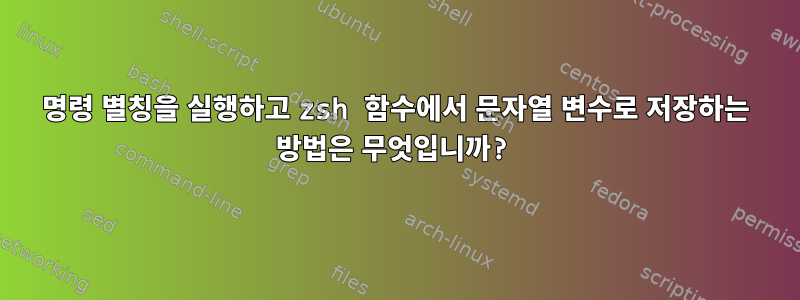 명령 별칭을 실행하고 zsh 함수에서 문자열 변수로 저장하는 방법은 무엇입니까?