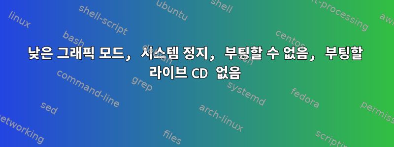 낮은 그래픽 모드, 시스템 정지, 부팅할 수 없음, 부팅할 라이브 CD 없음