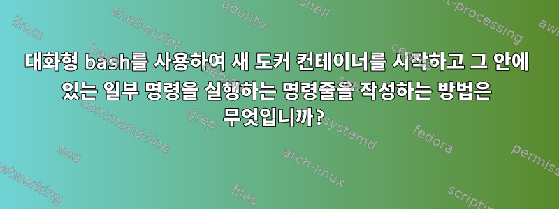 대화형 bash를 사용하여 새 도커 컨테이너를 시작하고 그 안에 있는 일부 명령을 실행하는 명령줄을 작성하는 방법은 무엇입니까?