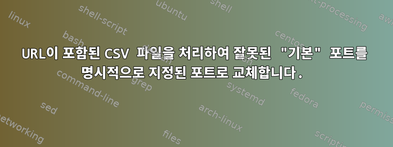 URL이 포함된 CSV 파일을 처리하여 잘못된 "기본" 포트를 명시적으로 지정된 포트로 교체합니다.