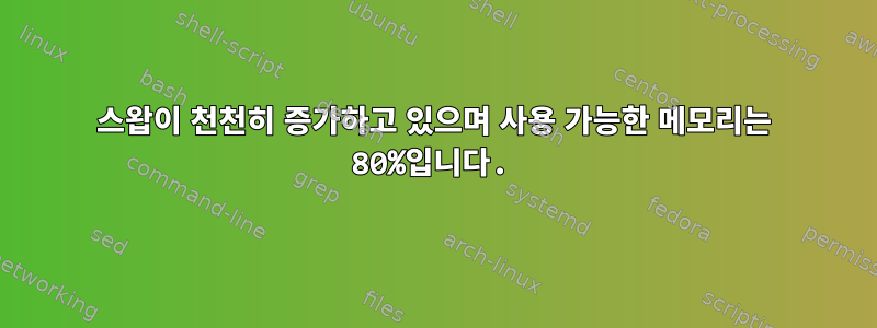 스왑이 천천히 증가하고 있으며 사용 가능한 메모리는 80%입니다.