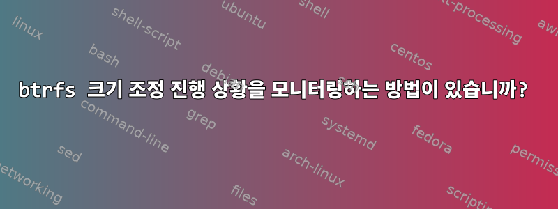 btrfs 크기 조정 진행 상황을 모니터링하는 방법이 있습니까?