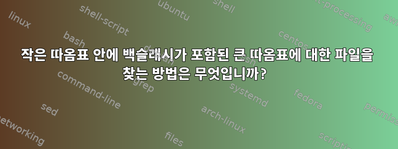 작은 따옴표 안에 백슬래시가 포함된 큰 따옴표에 대한 파일을 찾는 방법은 무엇입니까?