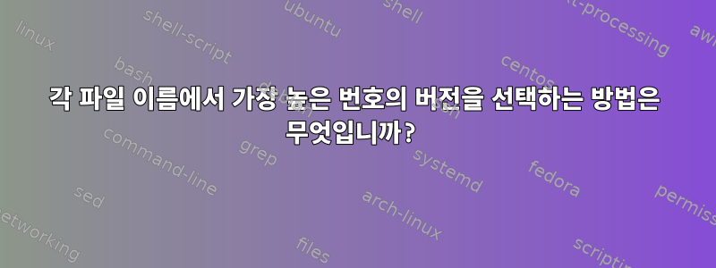 각 파일 이름에서 가장 높은 번호의 버전을 선택하는 방법은 무엇입니까?