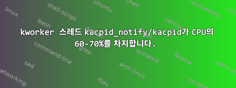 kworker 스레드 kacpid_notify/kacpid가 CPU의 60-70%를 차지합니다.