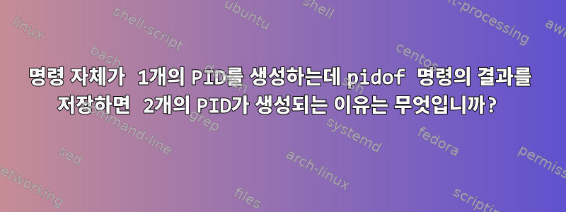 명령 자체가 1개의 PID를 생성하는데 pidof 명령의 결과를 저장하면 2개의 PID가 생성되는 이유는 무엇입니까?