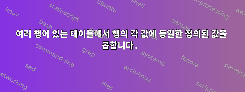 여러 행이 있는 테이블에서 행의 각 값에 동일한 정의된 값을 곱합니다.