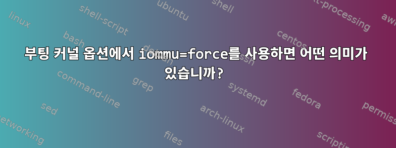 부팅 커널 옵션에서 iommu=force를 사용하면 어떤 의미가 있습니까?