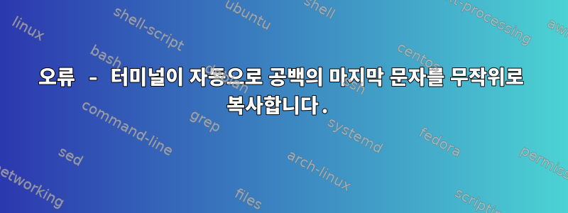 오류 - 터미널이 자동으로 공백의 마지막 문자를 무작위로 복사합니다.