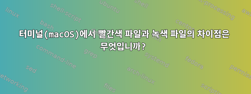 터미널(macOS)에서 빨간색 파일과 녹색 파일의 차이점은 무엇입니까?