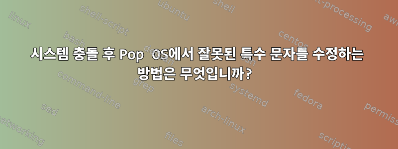 시스템 충돌 후 Pop OS에서 잘못된 특수 문자를 수정하는 방법은 무엇입니까?