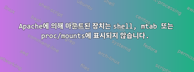 Apache에 의해 마운트된 장치는 shell, mtab 또는 proc/mounts에 표시되지 않습니다.