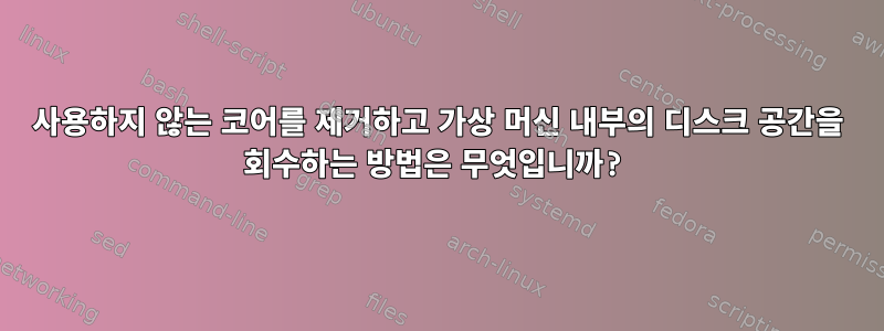 사용하지 않는 코어를 제거하고 가상 머신 내부의 디스크 공간을 회수하는 방법은 무엇입니까?