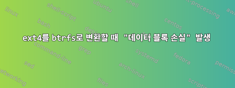 ext4를 btrfs로 변환할 때 "데이터 블록 손실" 발생