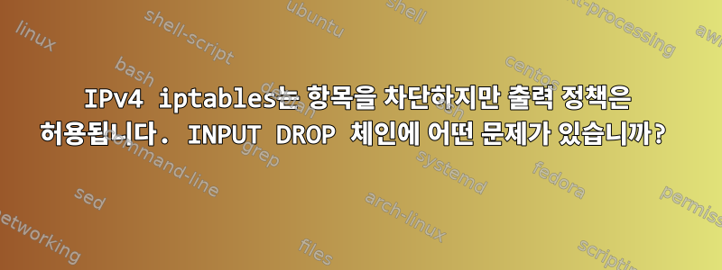 IPv4 iptables는 항목을 차단하지만 출력 정책은 허용됩니다. INPUT DROP 체인에 어떤 문제가 있습니까?