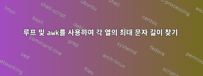 루프 및 awk를 사용하여 각 열의 최대 문자 길이 찾기