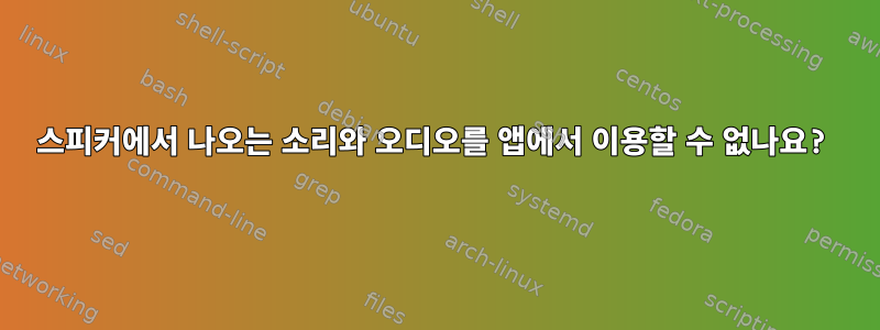 스피커에서 나오는 소리와 오디오를 앱에서 이용할 수 없나요?