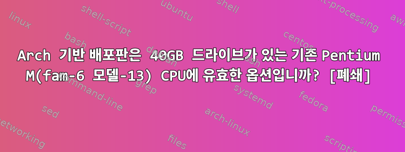 Arch 기반 배포판은 40GB 드라이브가 있는 기존 Pentium M(fam-6 모델-13) CPU에 유효한 옵션입니까? [폐쇄]