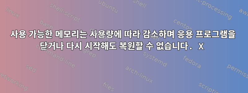 사용 가능한 메모리는 사용량에 따라 감소하며 응용 프로그램을 닫거나 다시 시작해도 복원할 수 없습니다. X