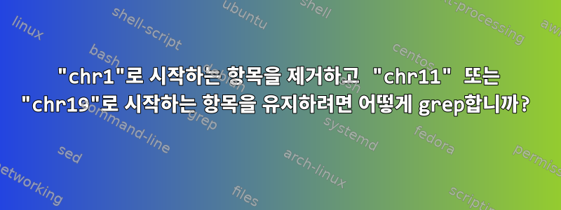 "chr1"로 시작하는 항목을 제거하고 "chr11" 또는 "chr19"로 시작하는 항목을 유지하려면 어떻게 grep합니까?