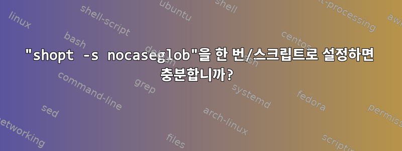 "shopt -s nocaseglob"을 한 번/스크립트로 설정하면 충분합니까?