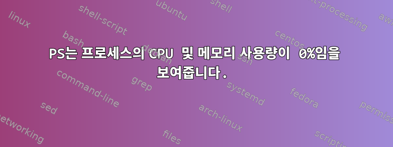 PS는 프로세스의 CPU 및 메모리 사용량이 0%임을 보여줍니다.