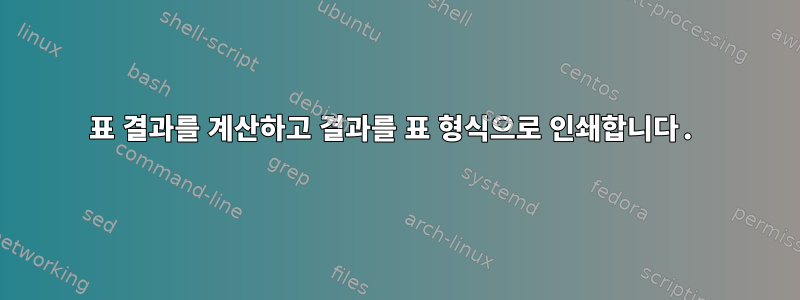 표 결과를 계산하고 결과를 표 형식으로 인쇄합니다.