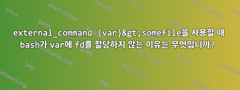 external_command {var}&gt;somefile을 사용할 때 bash가 var에 fd를 할당하지 않는 이유는 무엇입니까?