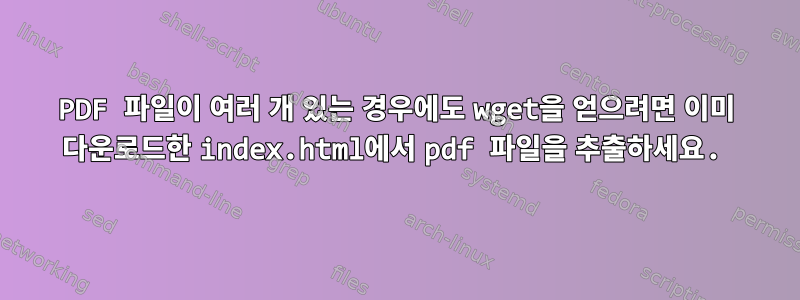 PDF 파일이 여러 개 있는 경우에도 wget을 얻으려면 이미 다운로드한 index.html에서 pdf 파일을 추출하세요.