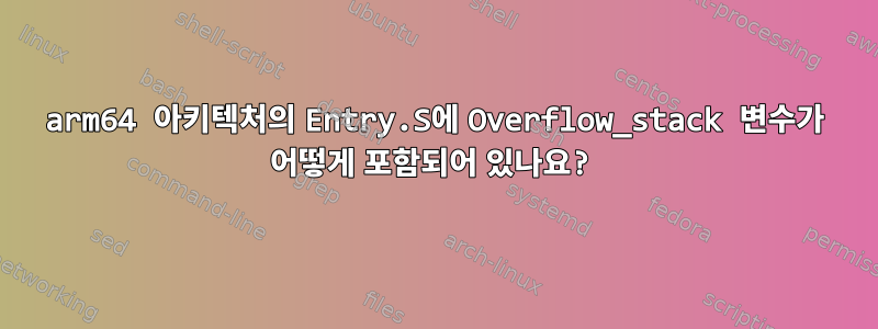 arm64 아키텍처의 Entry.S에 Overflow_stack 변수가 어떻게 포함되어 있나요?