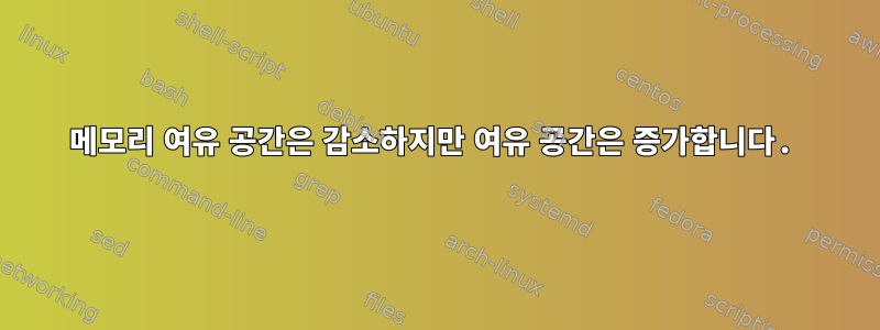 메모리 여유 공간은 감소하지만 여유 공간은 증가합니다.