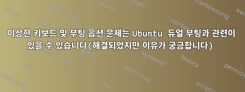 이상한 키보드 및 부팅 옵션 문제는 Ubuntu 듀얼 부팅과 관련이 있을 수 있습니다(해결되었지만 이유가 궁금합니다)