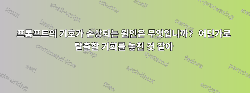 프롬프트의 기호가 손상되는 원인은 무엇입니까? 어딘가로 탈출할 기회를 놓친 것 같아