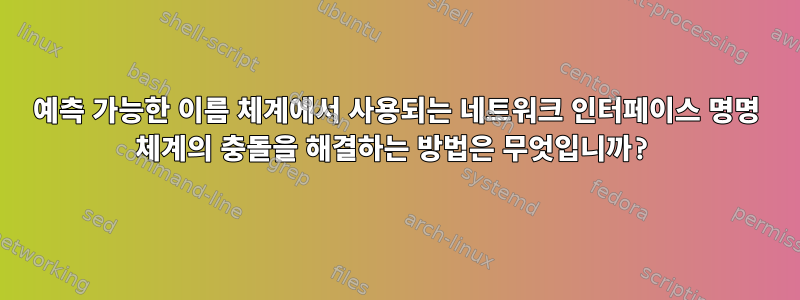 예측 가능한 이름 체계에서 사용되는 네트워크 인터페이스 명명 체계의 충돌을 해결하는 방법은 무엇입니까?